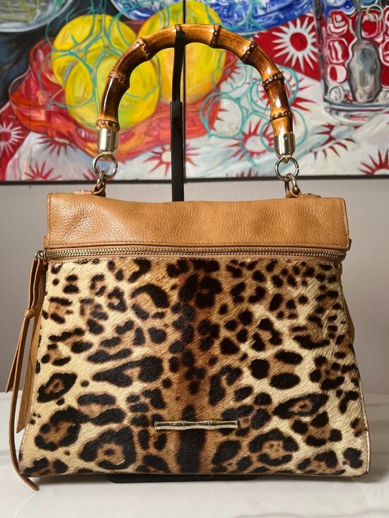 Elaine Turner Handbags - Elaine Turner Celeste Cheetah Haircalf Bamboo Convertible Satchel Backpack